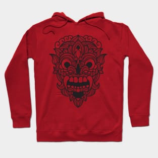 Barong Scary Fangs Mandala Black and White Brave Warrior Hoodie